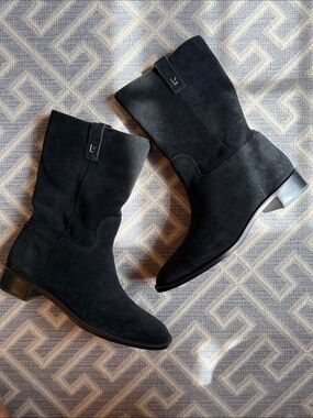 Larroude Black Suede Mid-Calf Boots